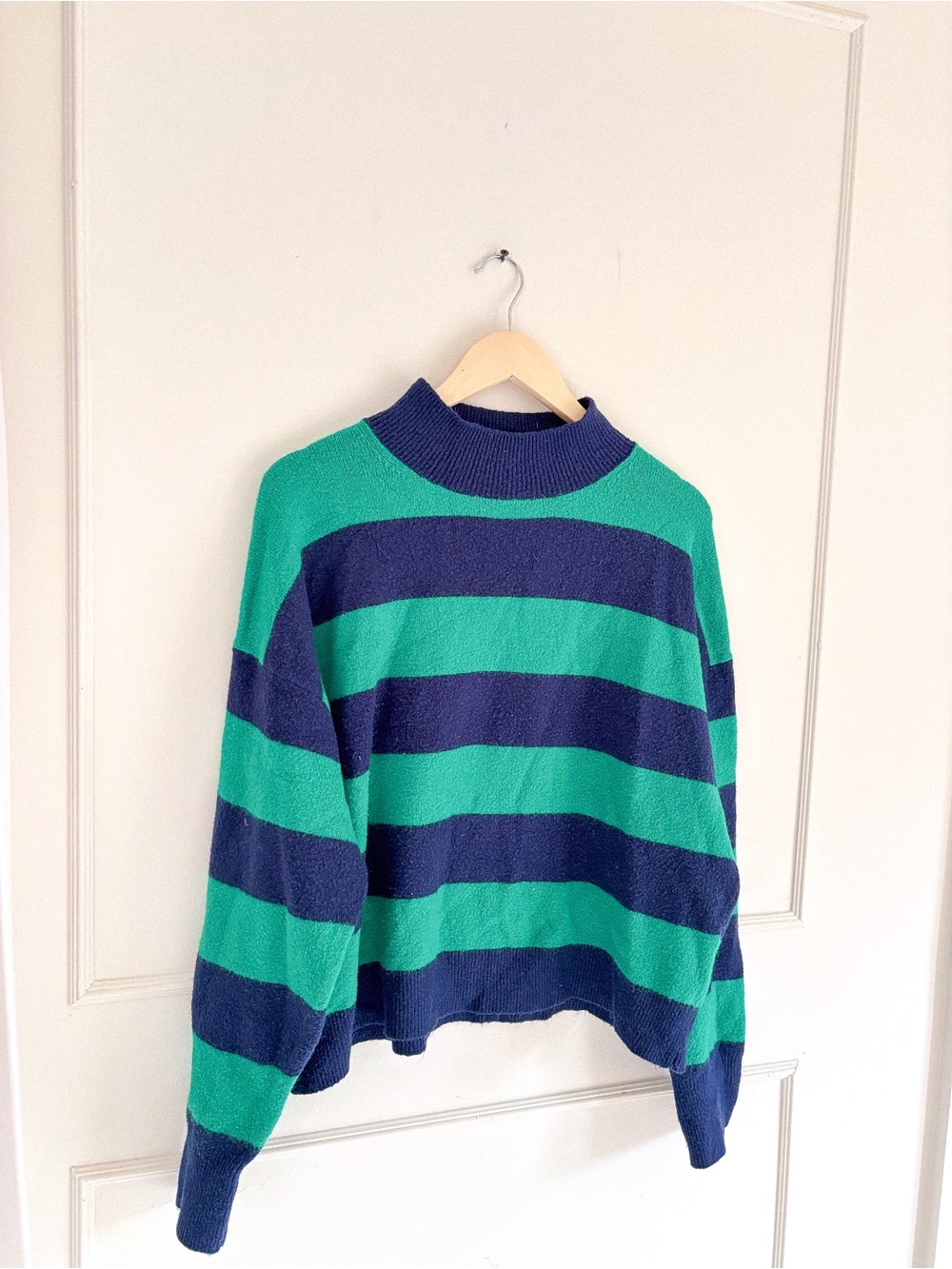 J. Crew Green & Navy Striped Crewneck Sweater